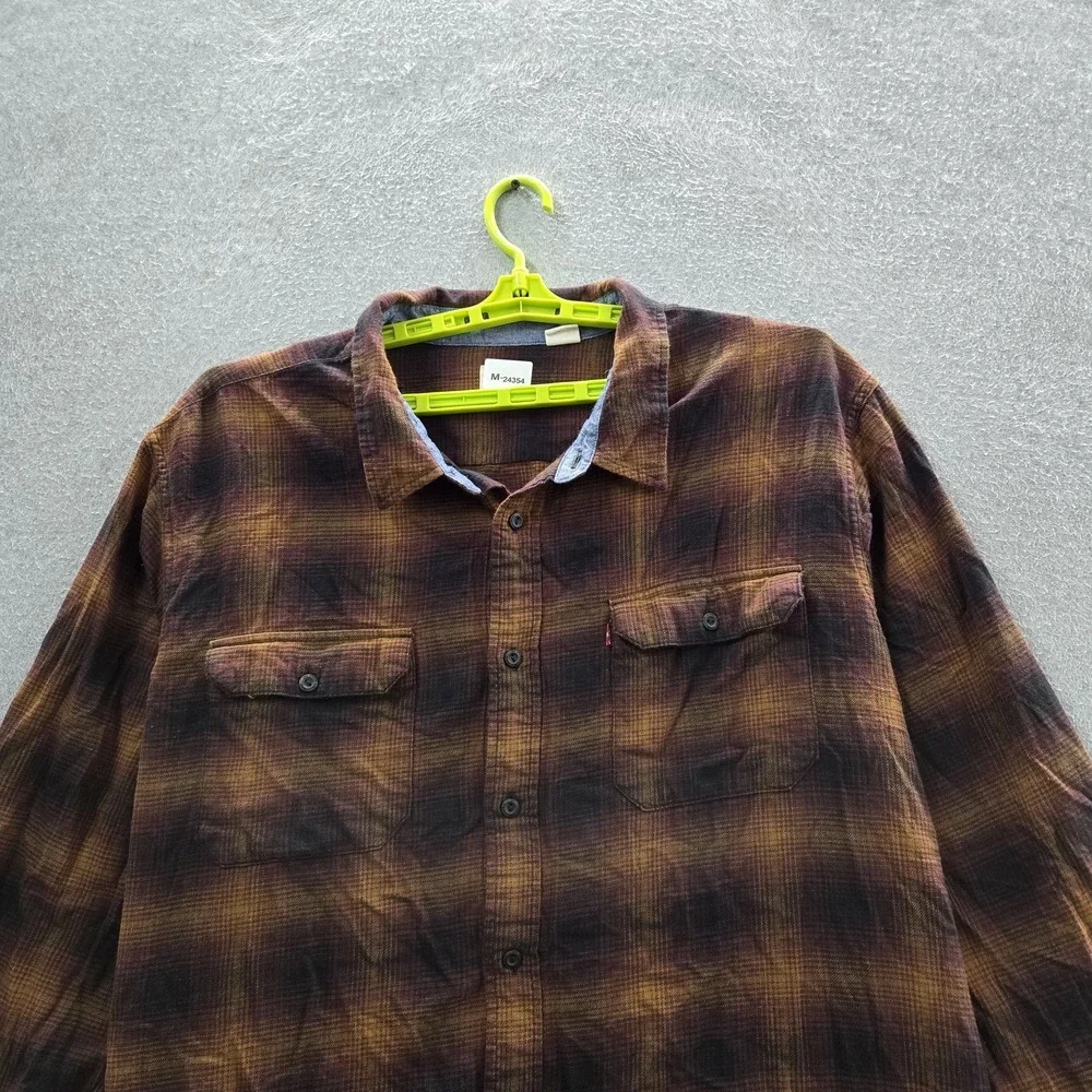 Levi's Men Button Up Shirt‎ 3XL Brown Plaid Flannel Casual Grunge Skate Work